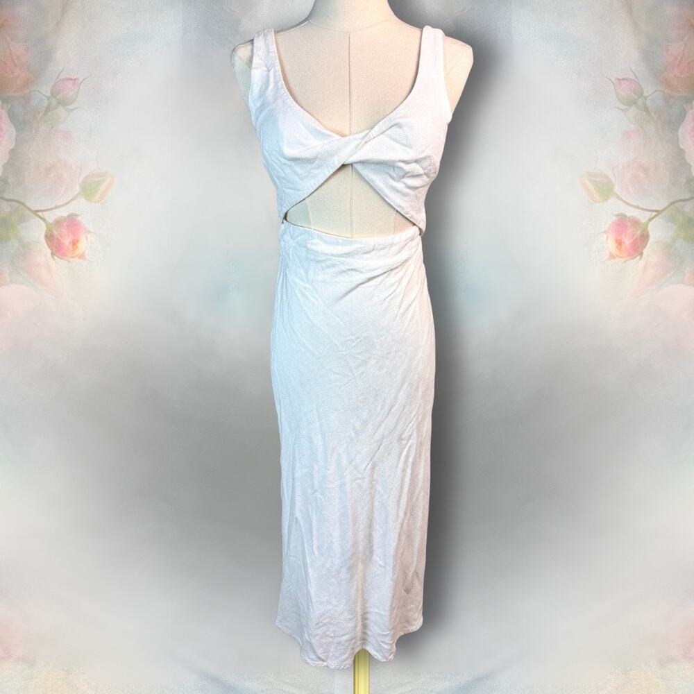 Whyte Valentyne Off White Criss Cross Front Cutout Midi Dress